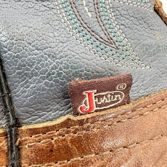 Justin Fireman 11" Men Size 10D GS9052 Brown Blue Leather Squared Toe Work Boot - Picture 13 of 15